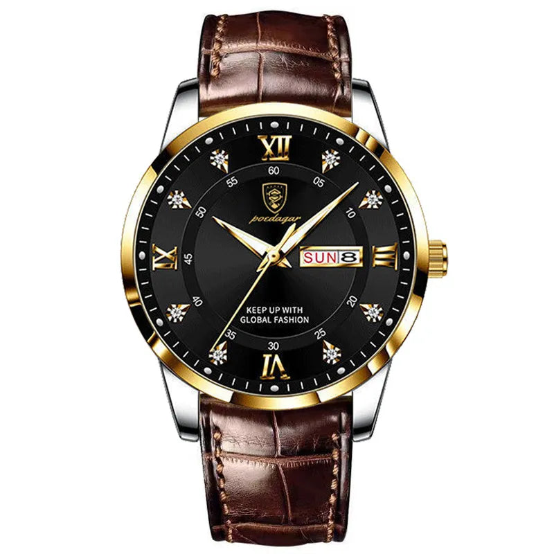 Zyroman men’s ultra-thin quartz watch with 42mm round luminous dial, genuine leather strap, and sapphire crystal glass – perfect for business and casual wear.