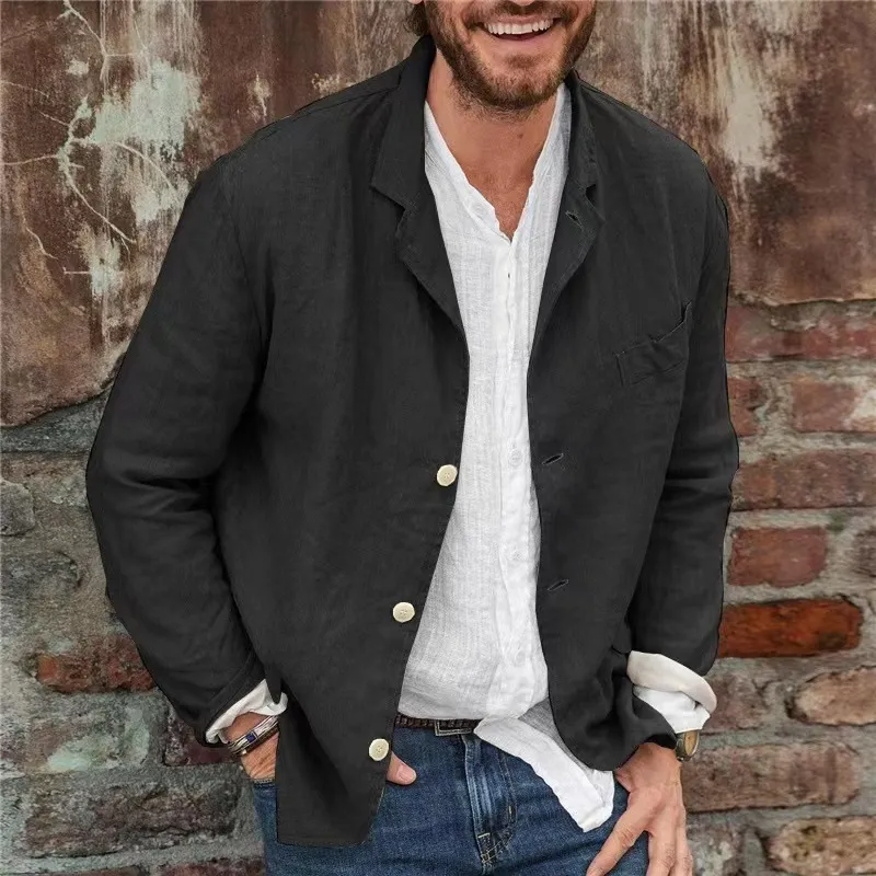 Blazer Slim Masculino Premium em Linho e Algodão – Gola Lapela Elegante