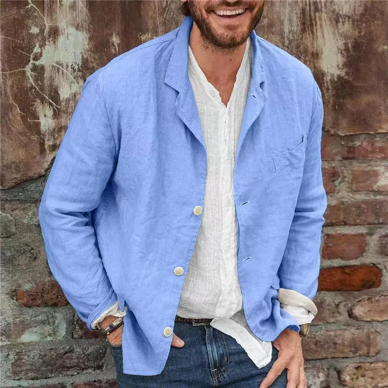 Blazer Slim Masculino Premium em Linho e Algodão – Gola Lapela Elegante