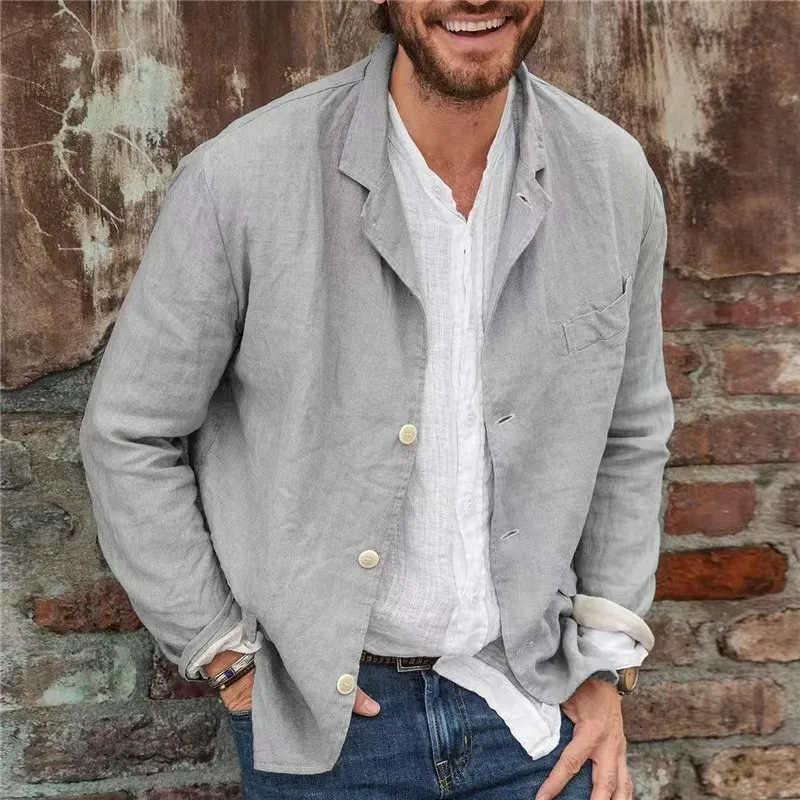 Blazer Slim Masculino Premium em Linho e Algodão – Gola Lapela Elegante