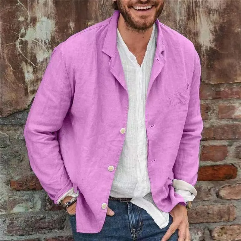 Blazer Slim Masculino Premium em Linho e Algodão – Gola Lapela Elegante