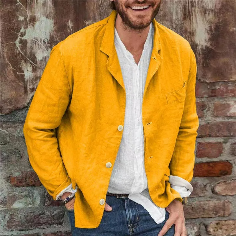 Blazer Slim Masculino Premium em Linho e Algodão – Gola Lapela Elegante